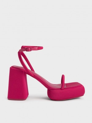 Charles & Keith Lucile Satin Plataforma Sandals Rojos | 5423706-JS