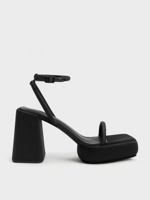 Charles & Keith Lucile Satin Plataforma Sandals Negros | 8612049-DF