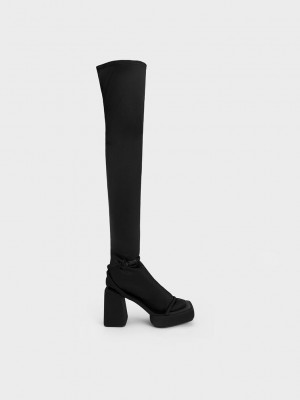 Charles & Keith Lucile Satin Thigh-High Boots Negros | 6391540-DR