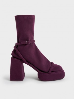 Charles & Keith Lucile Textured Plataforma Calf Boots Vino | 4235069-QL