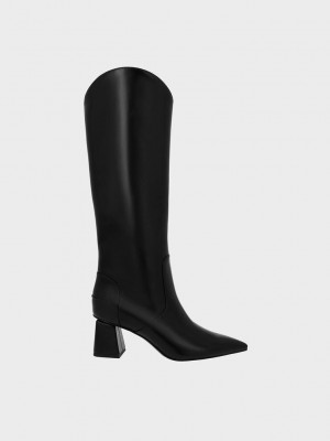 Charles & Keith Lucinda Trapeze-Heel Knee-High Boots Negros | 4820315-AR