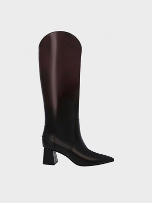 Charles & Keith Lucinda Trapeze-Heel Knee-High Boots Rojos | 6297814-JO