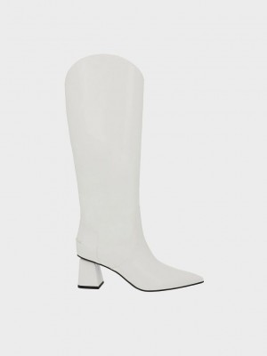 Charles & Keith Lucinda Trapeze-Heel Knee-High Boots Blancos | 7150869-YO