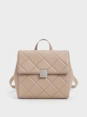Charles & Keith Lucy Acolchado Backpack Grises Marrom | 6405283-VW