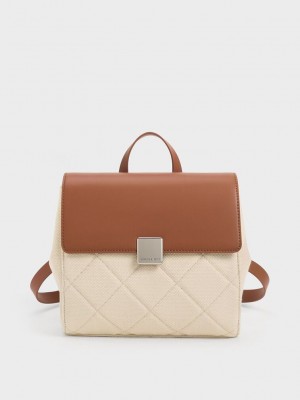 Charles & Keith Lucy Acolchado Backpack Marrom | 7264813-MZ