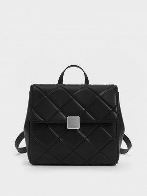 Charles & Keith Lucy Acolchado Backpack Negros | 5018347-VK