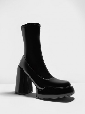 Charles & Keith Lula Charol Block Heel Boots Negros | 9132846-ZR