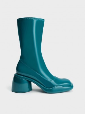 Charles & Keith Lula Charol Fornido Heel Calf Boots Turquesa | 6732089-RY