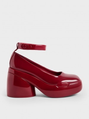 Charles & Keith Lula Charol Fornido Heel Pumps Rojos | 9860317-ZF