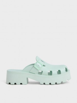 Charles & Keith Mae Buckled Plataforma Mules Verde Menta Verdes | 0845693-CY