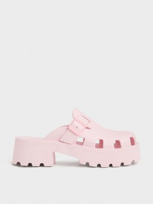 Charles & Keith Mae Buckled Plataforma Mules Rosas Claro | 0265973-DQ