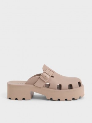 Charles & Keith Mae Buckled Plataforma Mules Marrom | 2870196-BK