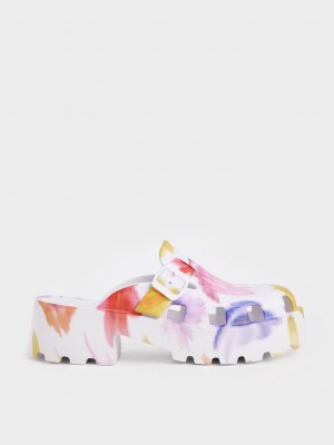 Charles & Keith Mae Printed Buckled Plataforma Mules Multicolor | 2874309-PU