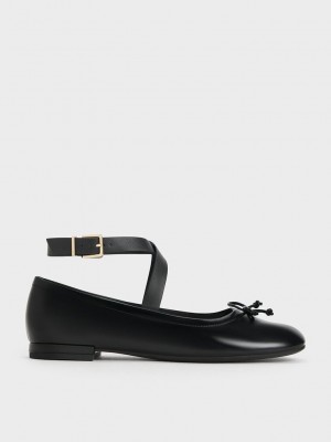 Charles & Keith Margot Crossover-Correa Ballerinas Negros | 7503962-OR