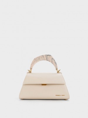 Charles & Keith Marlin Acrylic Handle Trapeze Bag Beige | 7654219-PV