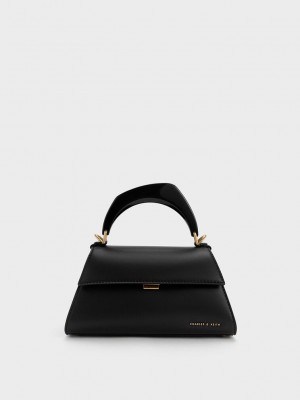 Charles & Keith Marlin Acrylic Handle Trapeze Bag Negros | 1685402-KM