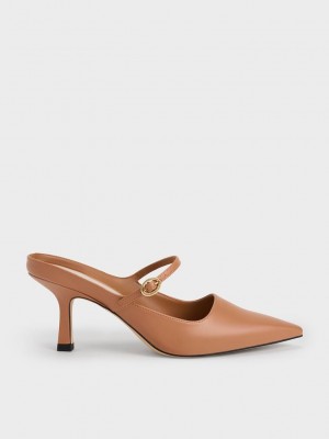 Charles & Keith Mary Jane Tacón Mules Caramel | 9301247-GX