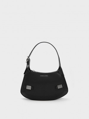 Charles & Keith Metallic-Accent Curved Shoulder Bag Negros | 8623517-SQ