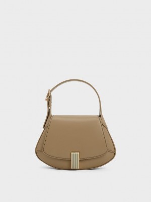Charles & Keith Metallic-Accent Curved Top Handle Bag Grises Marrom | 2769403-XG