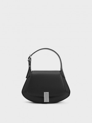 Charles & Keith Metallic-Accent Curved Top Handle Bag Negros | 3427015-HD