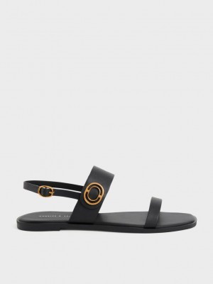 Charles & Keith Metallic Accent Back Correa Sandals Negros | 6135098-EV