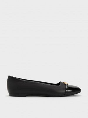 Charles & Keith Metallic Accent Ballerinas Negros | 4569021-YH