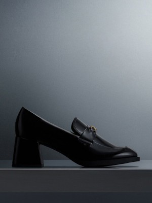 Charles & Keith Metallic Accent Block Heel Loafer Pumps Negros | 0928415-DU
