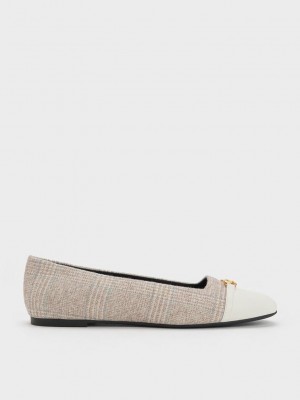Charles & Keith Metallic Accent Checkered Ballerinas Grises | 3472609-UP