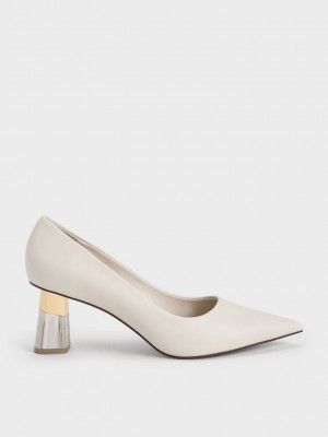 Charles & Keith Metallic Accent Clear Heel Pumps Rosas | 7249168-QV