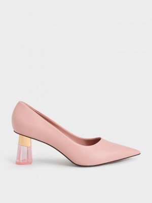 Charles & Keith Metallic Accent Clear Heel Pumps Rosas | 7491325-IH