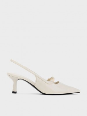 Charles & Keith Metallic Accent Destalonadas Pumps Creme | 6735084-RV