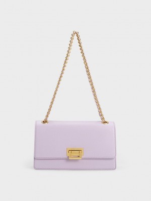 Charles & Keith Metallic Accent Front Flap Bag Morados | 7082415-PU