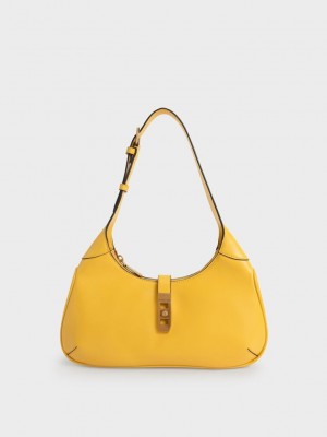 Charles & Keith Metallic Accent Hobo Bag Amarillos | 9845370-YO