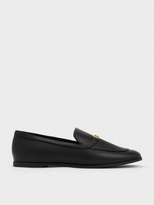 Charles & Keith Metallic Accent Round-Puntera Loafers Negros | 5341972-GK