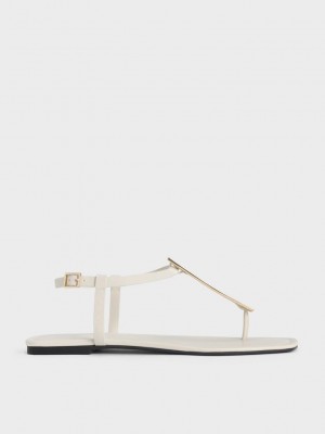 Charles & Keith Metallic Accent T-Bar Tanga Sandals Rosas | 9475201-OI