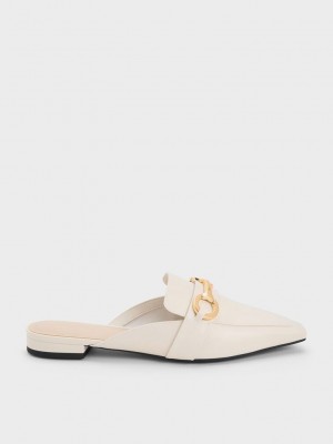 Charles & Keith Metallic Accent Tapered Planos Mules Blancos | 3571280-KA
