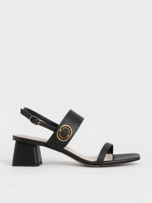 Charles & Keith Metallic Accent Trapeze Heel Sandals Negros | 7451860-WO