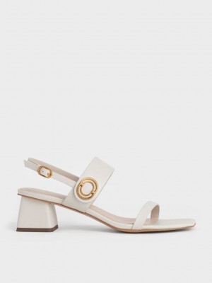 Charles & Keith Metallic Accent Trapeze Heel Sandals Rosas | 1370524-VM