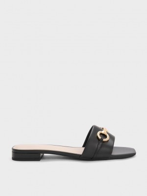 Charles & Keith Metallic Bar Chanclas Sandals Negros | 7829641-YH