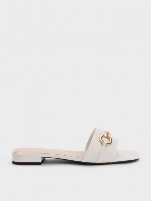 Charles & Keith Metallic Bar Chanclas Sandals Blancos | 3048721-QF
