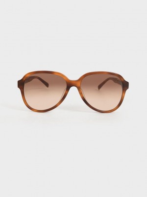 Charles & Keith Metallic Braided Temple Acetate Aviator Sunglasses | 6523701-UI