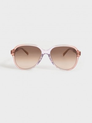 Charles & Keith Metallic Braided Temple Acetate Aviator Sunglasses Rosas | 1379428-JX