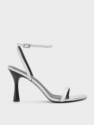 Charles & Keith Metallic Cap Ankle-Correa Tacón Sandals Plateados | 0648371-RZ