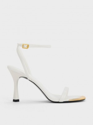 Charles & Keith Metallic Cap Ankle-Correa Tacón Sandals Blancos | 8193627-ZK
