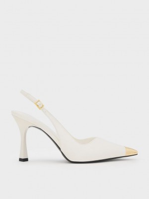Charles & Keith Metallic Cap Pointed-Puntera Destalonadas Pumps Blancos | 5286143-JN
