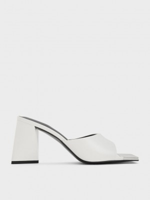 Charles & Keith Metallic Cap Sculptural Heel Mules Blancos | 1784265-QT