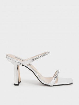 Charles & Keith Metallic Gem-Encrusted Tacón Sandals Plateados | 2507196-OF