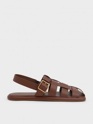 Charles & Keith Metallic Hebilla Caged Destalonadas Sandals Marrom | 5832697-AS