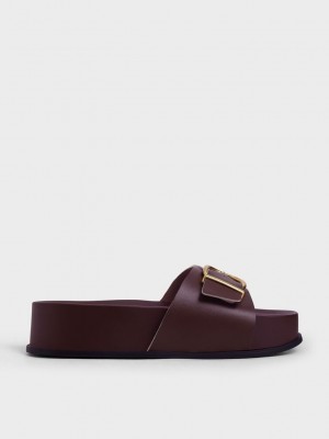 Charles & Keith Metallic Hebilla Flatform Sandals Marrom | 6194025-IL