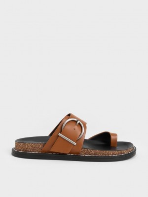 Charles & Keith Metallic Hebilla Puntera-Ring Sandals Marrom | 5296013-XA